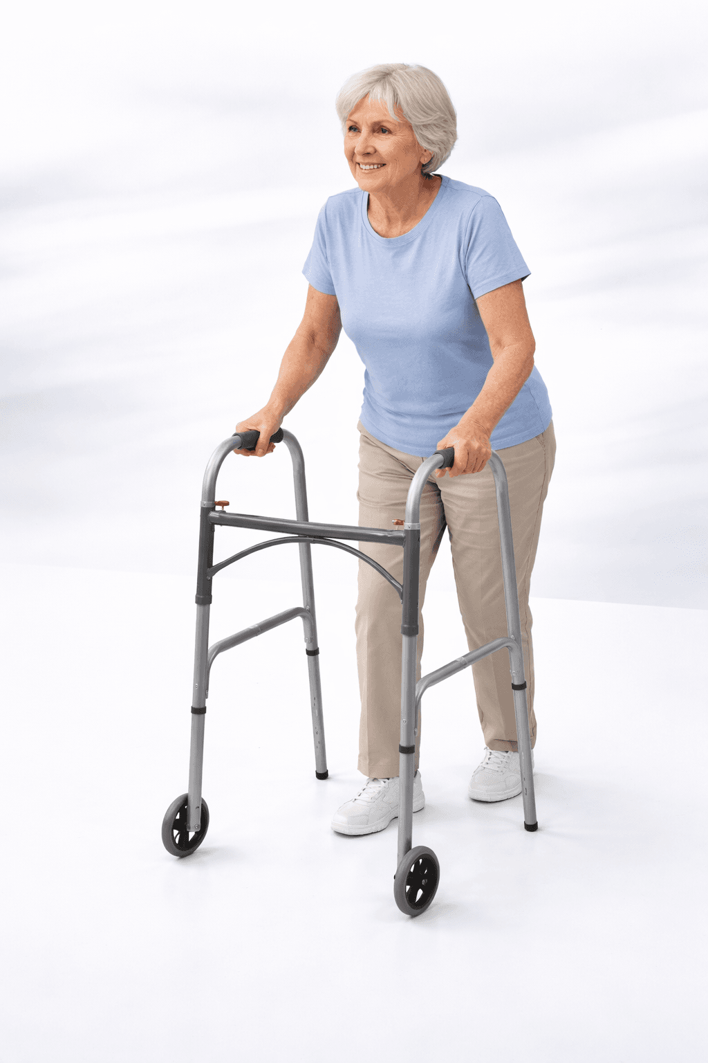 Andador economico con doble boton para plegado y ruedas - Vista 2